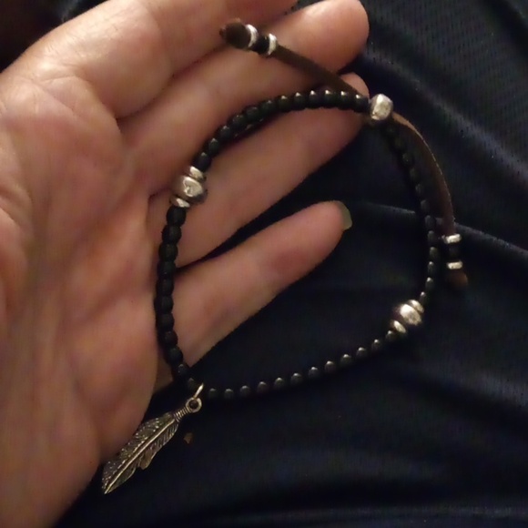 Handmade Feathers & Beads on Leather Bracelet - Picture 6 of 9